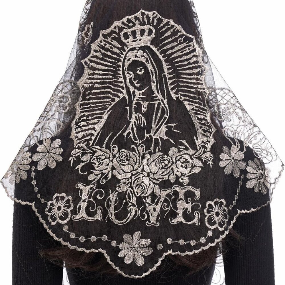 Catholic Church Veil Women Virgin Mary Sunflower Lace Elegant Religious Gift